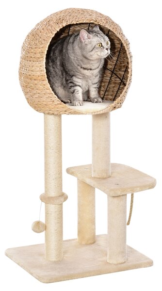 PawHut Cat tree Cat Tower 100cm Climbing Activity Center with Sisal Scratching Post Condo Perch Hanging Balls Teasing Rope Toy Cushion Aosom UK