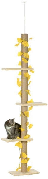 PawHut 202-242cm Height Adjustable Floor to Ceiling Cat Tree for Cats with Sisal Scratching Post, 3- Tier Cat Tower