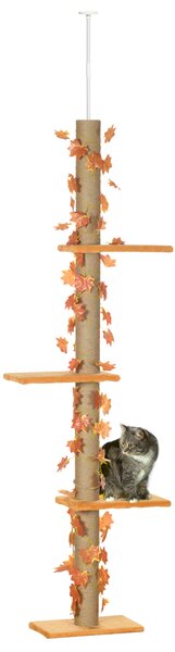 PawHut 202-242cm Height Adjustable Floor to Ceiling Cat Tree for Cats with Sisal Scratching Post, 3- Tier Cat Tower Aosom UK
