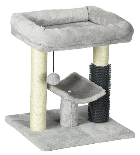 PawHut Kitty Climber: 48cm Cat Tree with Self-Groomer, Scratching Post & Dangling Ball, Grey Aosom UK