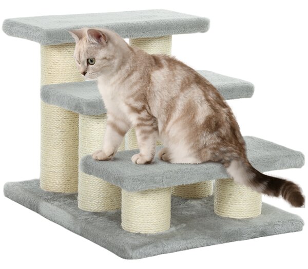 PawHut Pet Stairs 3-step Pet Ladder Cat dog Stairs Climb Ladder Cat Tree, Grey