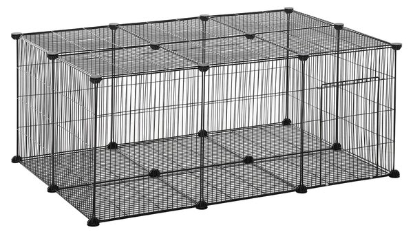 PawHut DIY Pet Playpen, Small Animal Metal Cage with Door, 22 Pieces, for Bunny, Chinchilla, Hedgehog, Guinea Pig Aosom UK