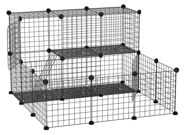 PawHut Pet Playpen w/ Door Customisable Fence for Guinea Pigs Hamsters Chinchillas Hedgehogs - Black Aosom UK