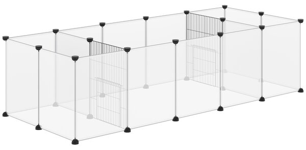 PawHut Small Pet Playpen: DIY 18-Panel Portable Metal Wire Cage for Guinea Pigs & Hedgehogs, 175x70x45cm, White Aosom UK