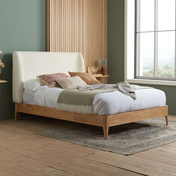 Halfden Wooden Bed Frame, Boucle Off-White