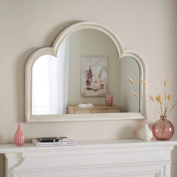 Sandstone Washed Curved Overmantel Wall Mirror Beige