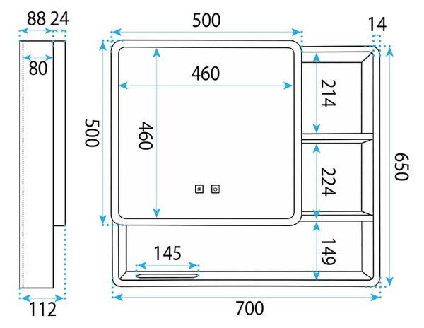 LED mirror cabinet M1016-70 70x65