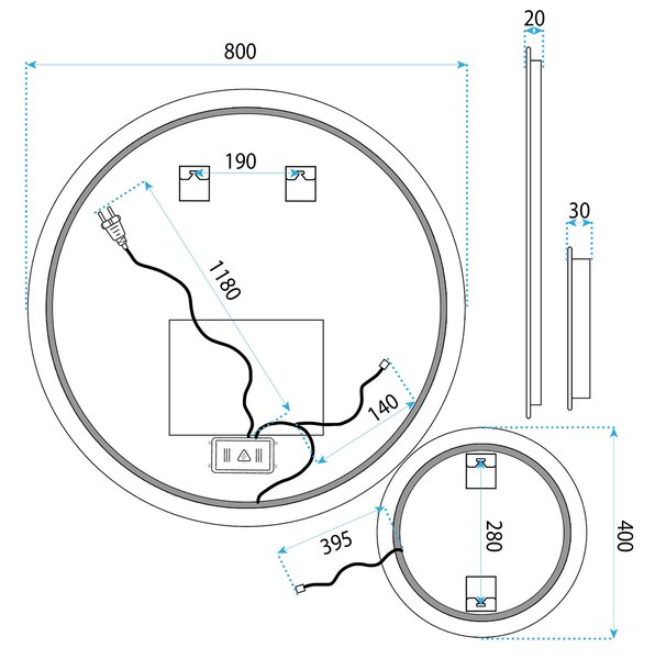Mirror LED R-8040 80cm + 40cm