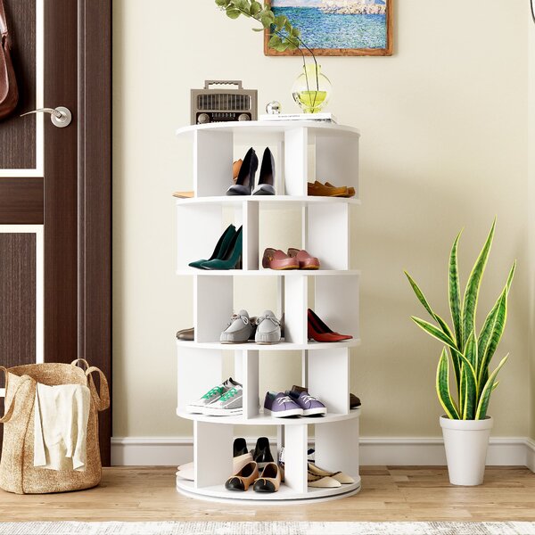 Rotating Shoe Rack with 5 Tiers, Rotatable Shoe Organizer with Ample Storage Space, Minimalist Elegance, Versatile Storage for Shoes, Books, 60L x 60W x 115H cm, White Aosom UK