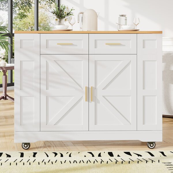 Movable Kitchen Island Trolley with Adjustable Worktop, Rolling Utility Cart with Drawers and Storage Racks, 120L x 40W x 90H cm, White Aosom UK