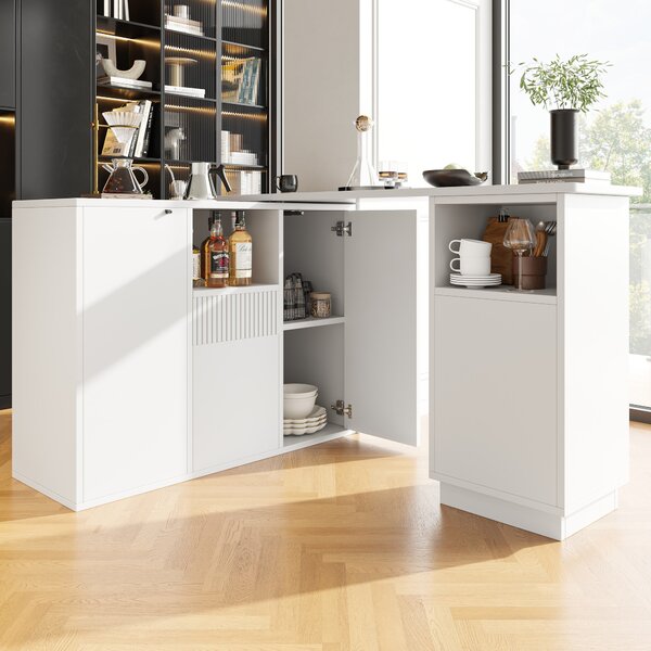 Marble-Effect Bar Table, 360° Swivel Kitchen Island with Slim Storage, Breakfast Bar for Kitchen/Living Room, 198.5x30x72.5 cm, White Aosom UK