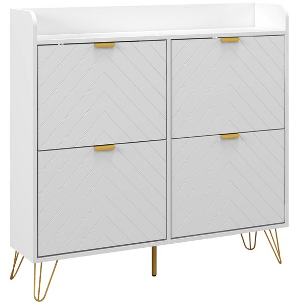 HOMCOM Narrow Shoe Storage Cabinet, Slim Shoe Cupboard with 4 Flip Drawers, Adjustable Shelf, Shoe Rack for 16 Pairs of Shoes Aosom UK