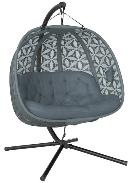 Outsunny Outdoor Double Hanging Chair with Cushion and Cup Holders, Charcoal Grey