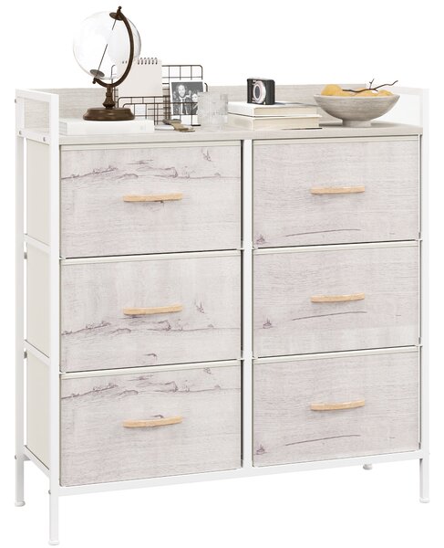 HOMCOM Rustic Chest of Six Fabric Drawers - Natural