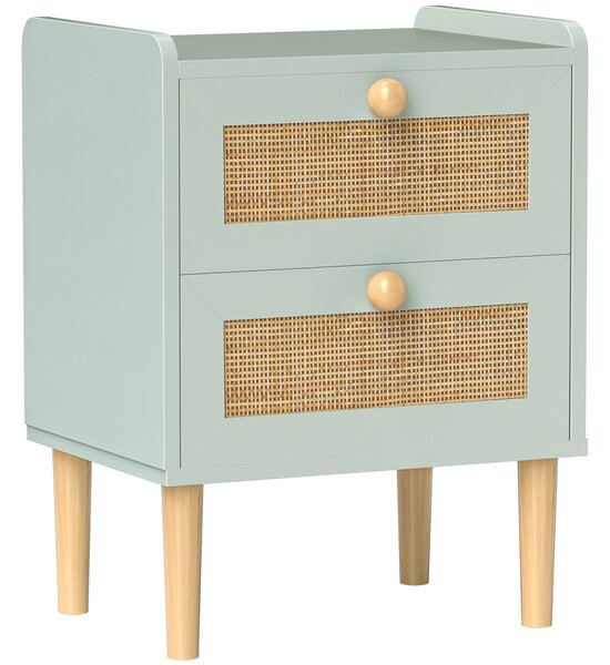 HOMCOM Bedroom Chest of Drawers, Boho Rattan Dresser with 2 Drawers, Storage Cabinet for Living Room, Hallway, Entryway, Light Blue