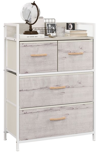 HOMCOM Rustic Chest of Four Fabric Drawers - Black