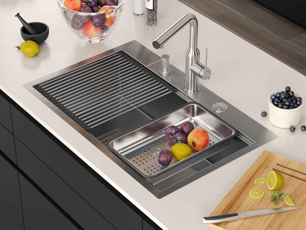 Stainless steel sink BURT 110 WORKSTATION BRUSH NICKEL