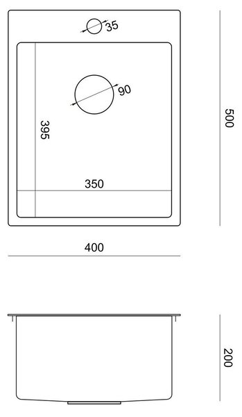 Stainless steel sink RUSSEL 90 GOLD