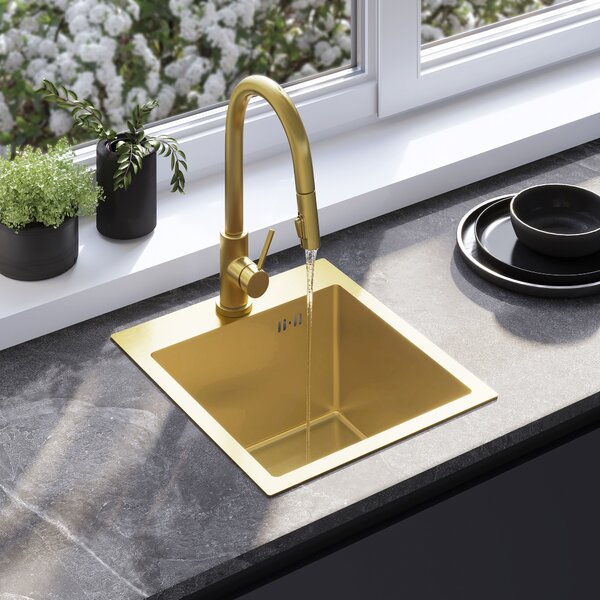 Steel sink with 3-piece accessory set REA Leo 40 Brush Gold