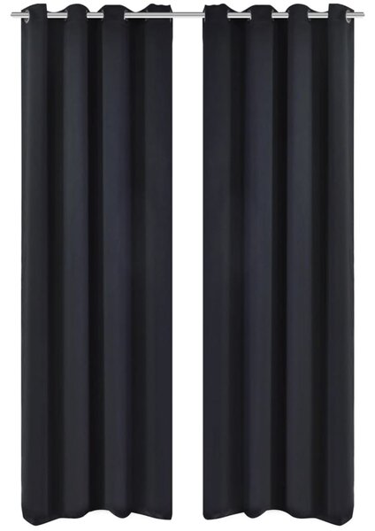 2 pcs Black Blackout Curtains with Metal Rings 135 x 245 cm