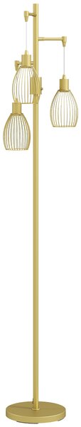HOMCOM 170cm Industrial 3-Light Floor Lamp, Dimmable Standing Lamp with Steel Lampshades for Living Room, Bedroom, Dinging Room, Study, Gold Tone