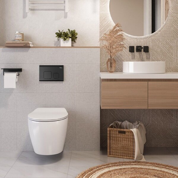 Frame set wall hung toilet bowl with button F Black