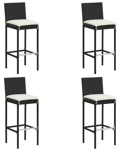 Garden Bar Stools with Cushions 4 pcs Black Poly Rattan