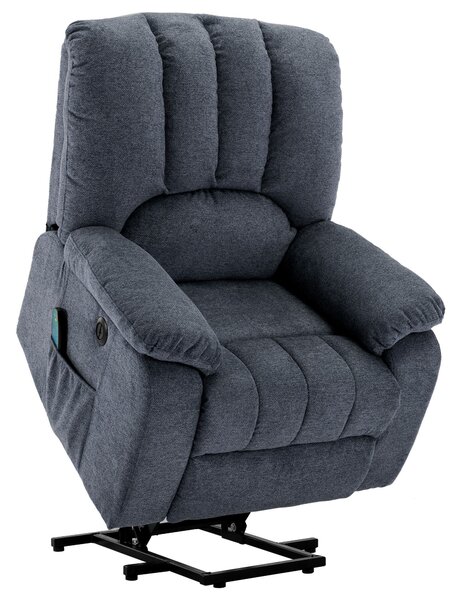 Electric Power Lift Recliner Chair with Massage and Heat, USB Ports, Side Pockets, Easy Assembly, 92x94x105 cm, Executive Reclining Chair with Heating Massage Points, Light Grey-Blue