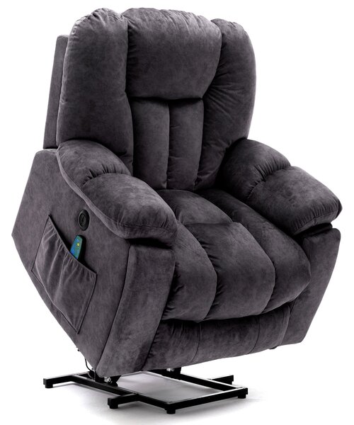 Power Massage Lift Recliner Chair with Heat & Vibration, Safety Motion Mechanism, USB Ports, Ergonomic 6 Points Vibration Massage Office Chair with Heating Massage Points - 100x95x102 cm, Dark Grey