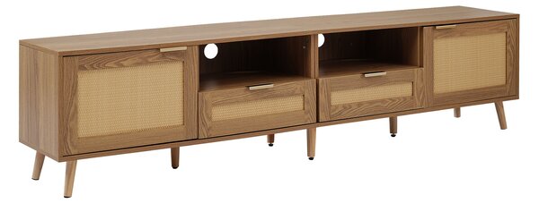 Modern TV Stand with 4 Storage Cabinets and 2 Open Shelves, Versatile Media Entertainment Centre for Living Room, Bedroom, Office, 200x37x48.5 cm, Oak