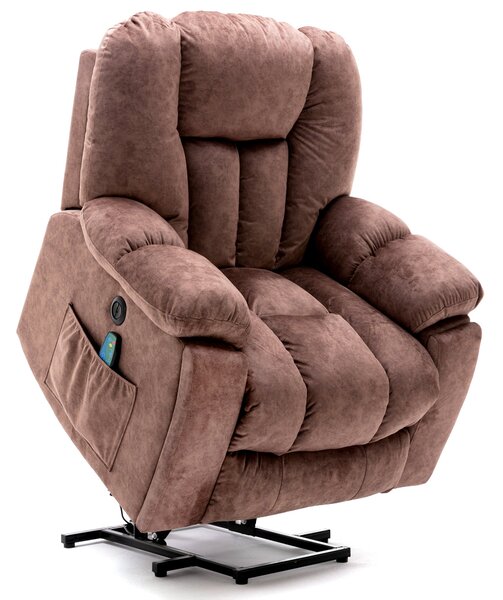 Power Massage Lift Recliner Chair with Heat & Vibration, USB Ports, Side Pockets, Easy Assembly, 100x95x102 cm, Ergonomic 6 Points Vibration Massage, Brown