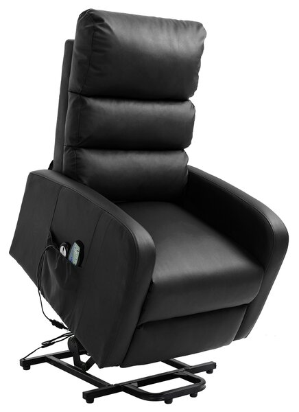 Power Lift Recliner Massage Chair with Heat & Vibration, Heavy Duty Safety Motion Mechanism, Side Pockets, Remote Control, Faux Leather - 73x91x109 cm, Black