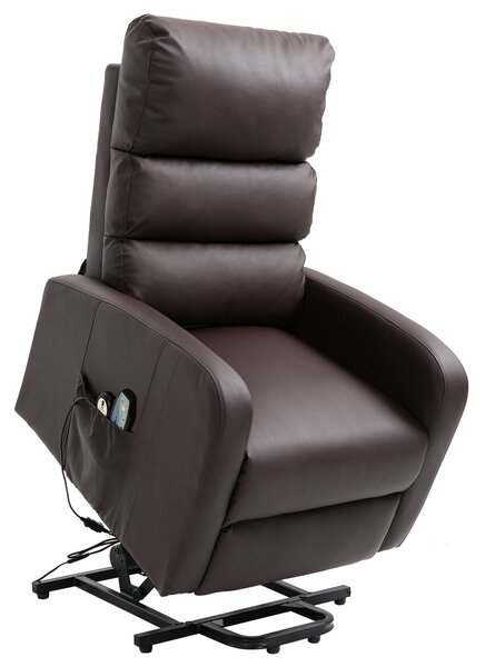 Power Lift Recliner Massage Chair with Heat and Vibration, Heavy Duty Safety Motion, Side Pockets, Remote Control, 73x91x109 cm, Brown Aosom UK