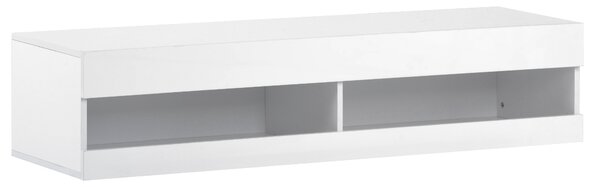Wall-Mounted High Gloss TV Cabinet with LED Lights, Modern Floating Media Console for up to 65" TV, Spacious Storage, 140x40x30.5 cm, White