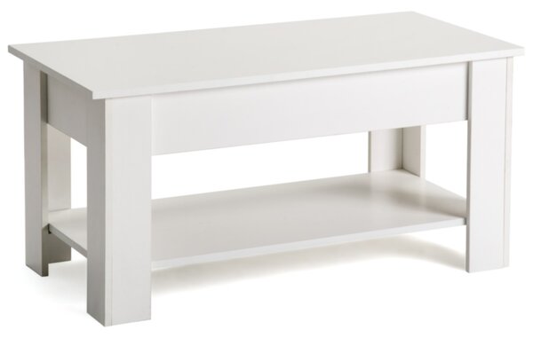 Lift-Top Coffee Table with Hidden Storage and Lower Shelf, Adjustable Height 100x45x49-63 cm, White