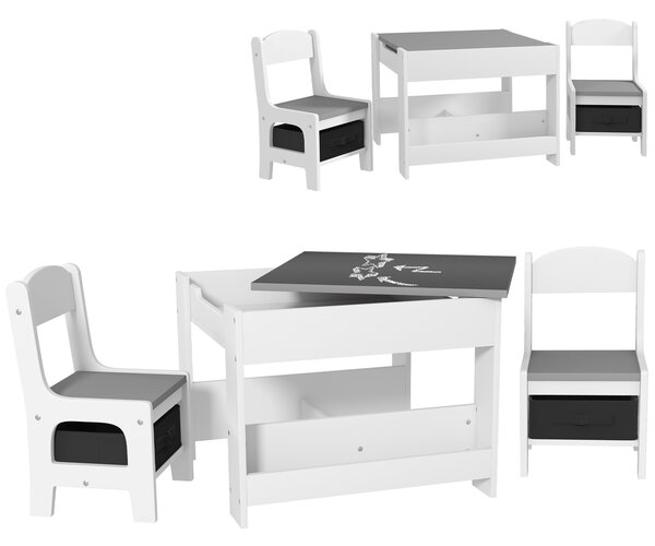 HOMCOM 3PCs Kids Table and Chair Set with Blackboard, Storage, Bookshelves, Grey Aosom UK