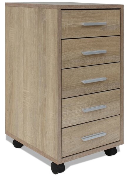 Office Drawer Unit with Castors 5 Drawers Oak