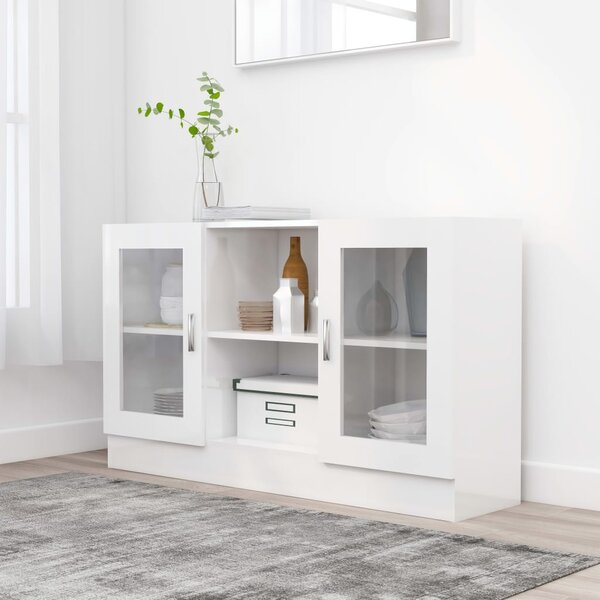 Vitrine Cabinet High Gloss White 120x30.5x70 cm Engineered Wood