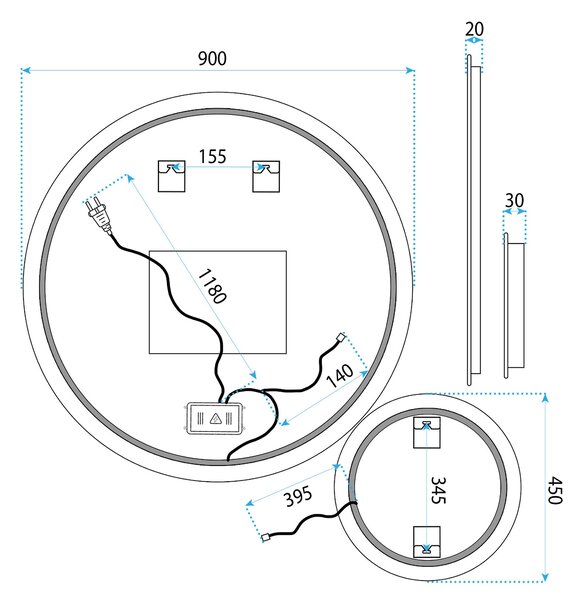 Mirror LED R-9045 90cm + 45cm