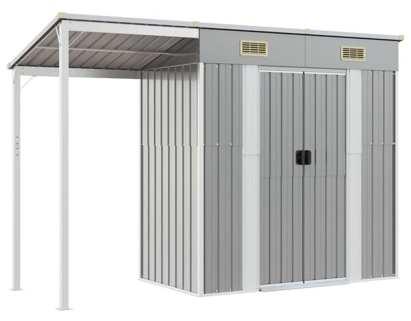 Garden Shed with Extended Roof Light Grey 277x110.5x181 cm Steel