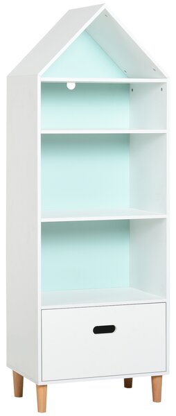HOMCOM Children's 5-Tier Bookshelf with Drawer, MDF Storage for Books and Toys, White/Blue