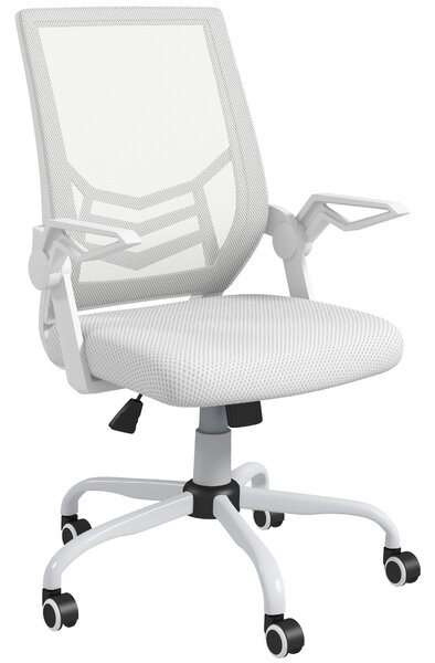 Vinsetto Mesh Office Chair, Computer Desk Chair with Flip-up Armrests, Lumbar Back Support and Swivel Wheels, White