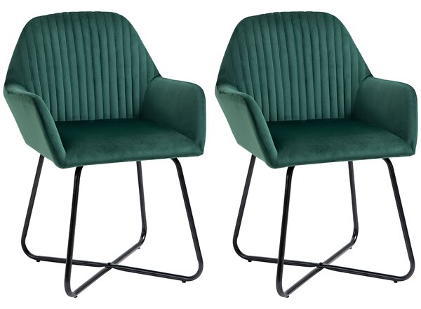 HOMCOM Velvet Armchair Duo: Luxurious Lounge Seating with Metal Base, Emerald Green