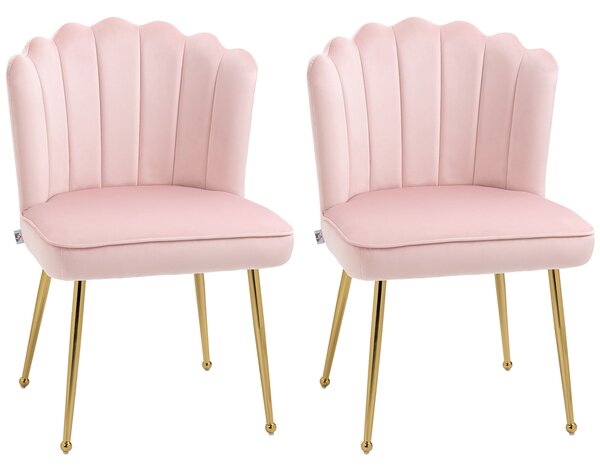 HOMCOM Shell Luxe Velvet Accent Chair, Modern Living Room Chair with Gold Metal Legs for Living Room, Bedroom, Home Office, Set of 2, Pink