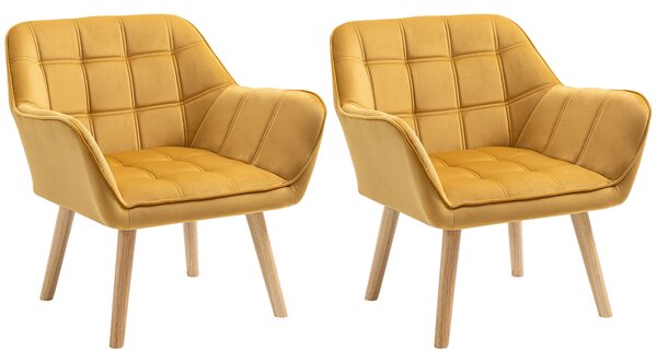HOMCOM Accent Armchair Duo: Plush Padded Seating with Slanted Back, Iron Frame & Wooden Legs, Sunshine Yellow