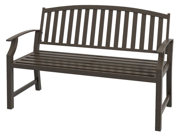 Outsunny Metal Garden Perch: Slatted Seat, Backrest & Curved Arms, Brown