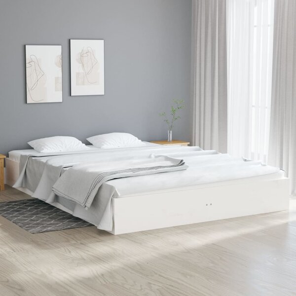 Bed Frame White Solid Wood 200x200 cm