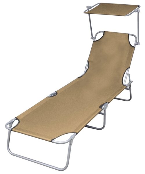 Folding Sun Lounger with Canopy Steel Taupe