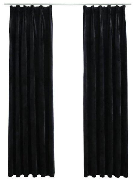 Blackout Curtains 2 pcs with Hooks Velvet Black 140x225 cm