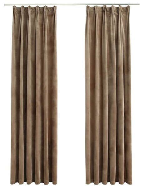 Blackout Curtains 2 pcs with Hooks Velvet Beige 140x245 cm